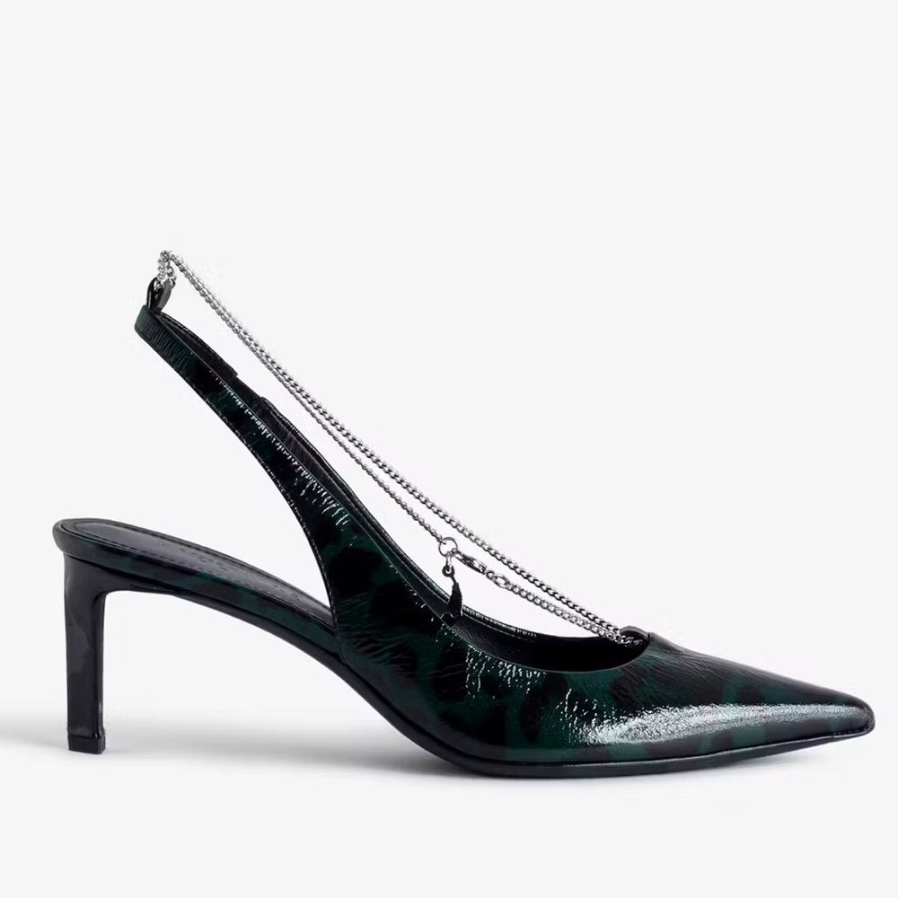 NIB Zadig & Voltaire First Night Court Shoes Pumps Shiny Glass Leopard Abyss - Picture 5 of 16